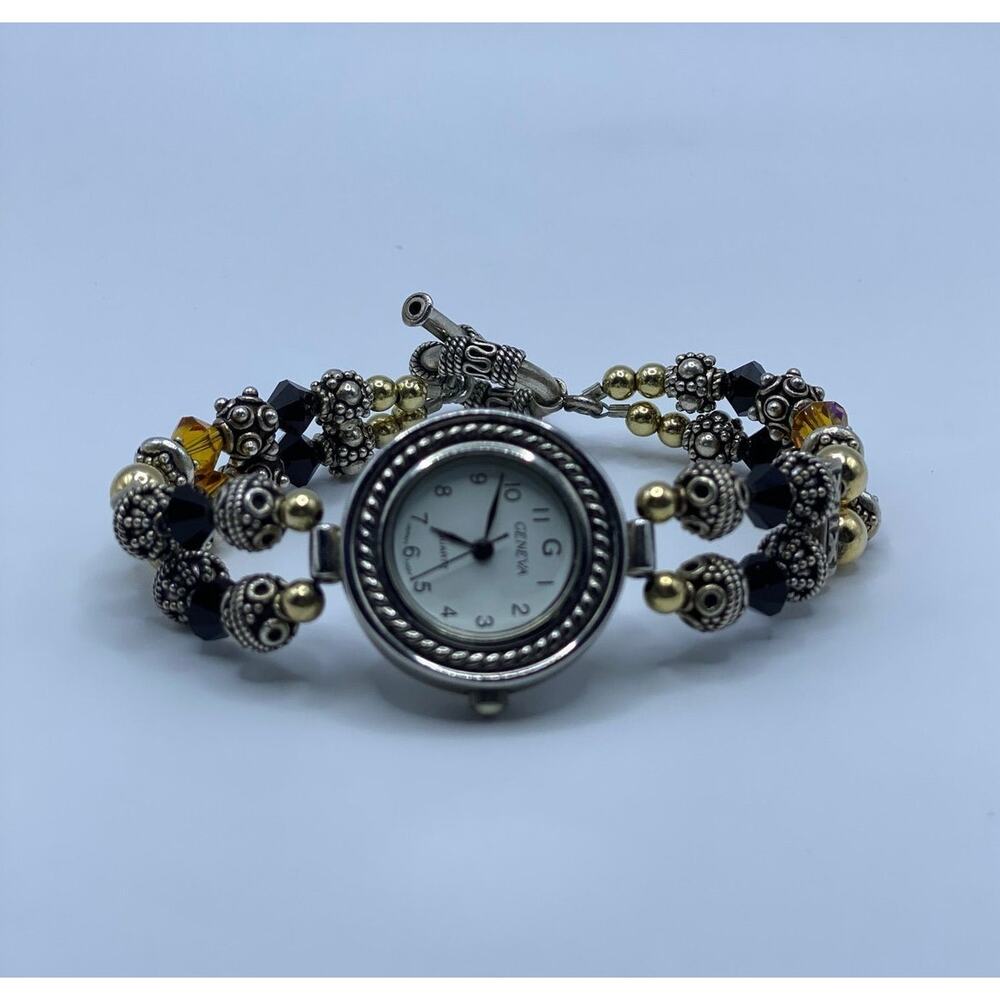 Dainty‎ Etherial Earth Tone Silver Beaded Watch